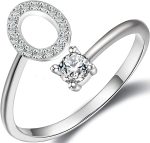 Haoze Initial Letter Ring for Women Girls Silver Stackable Alphabet Rings with Initial Adjustable Crystal Inlaid Initial Rings Bridesmaid Gift